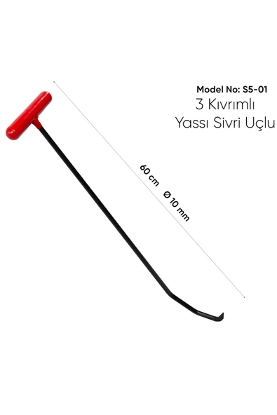 safi 60 cm 10 mm Çap 3 Kıvrımlı Yassı Sivri Uçlu Boyasız Göçük Düzeltme Çubuğu - S5-01, PDR Çubuk - Resim 3