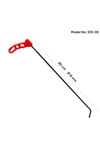 safi 60 cm 8 mm Çap Sustalı Sağ Sol Yassı Çubuk, Boyasız Göçük Düzeltme Çubuğu, PDR Çubuk - S10-05