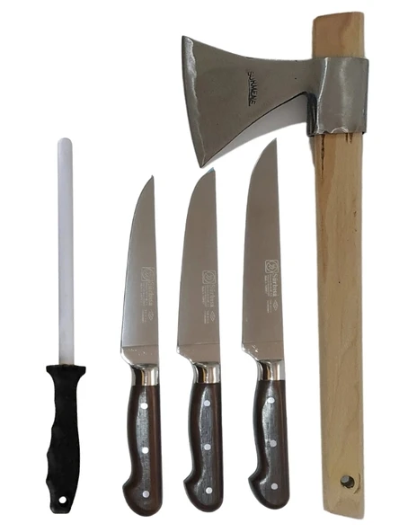 Sürmene El Yapımı Ahşap Sap Kasap Kurban Et Doğrama Kırma Seti - Resim 2