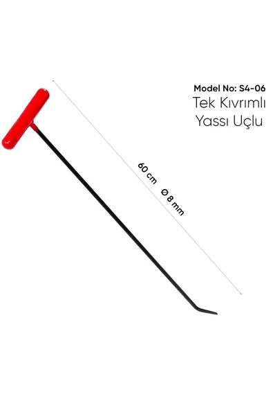 safi 60 cm 8 mm Çap Tek Kıvrımlı Yassı Uçlu Boyasız Göçük Düzeltme Çubuğu - S4-06, PDR Çubuk - Resim 3