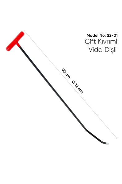 Safi Grup 90 Cm 12 Mm Çap Çift Kıvrımlı Vida Dişli Uçlu Boyasız Göçük Düzeltme Çubuğu - S2-01, Pdr Çubuk - 1