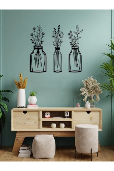 Ahm Dekoratif çiçekler Lazer Kesim Metal Tablo (3parça) - Resim 2