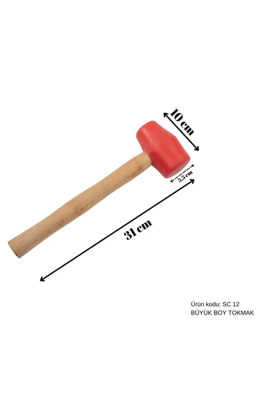 safi 31 cm Tahta Saplı Kauçuk Başlıklı Büyük Boy Tokmak, Boyasız Göçük Düzeltme Tokmağı, PDR Tokmak
