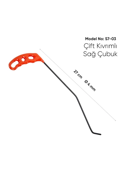 safi 34 cm 5 mm Çap Sağlı Sollu Çift Kıvrımlı Sağ Boyasız Göçük Düzeltme Çubuğu - S7-03, PDR Çubuk - 3
