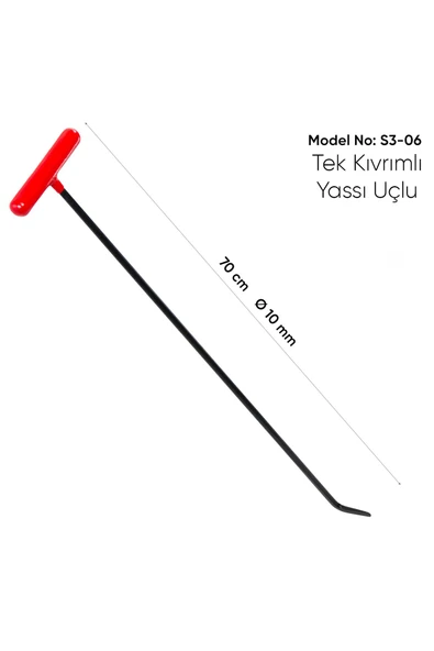 safi 70 cm 10 mm Çap Tek Kıvrımlı Yassı Uçlu Boyasız Göçük Düzeltme Çubuğu - S3-06, PDR Çubuk - 3