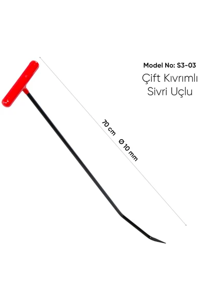 safi 70 cm 10 mm Çap Çift Kıvrımlı Sivri Uçlu Boyasız Göçük Düzeltme Çubuğu - S3-03, PDR Çubuk - Resim 3