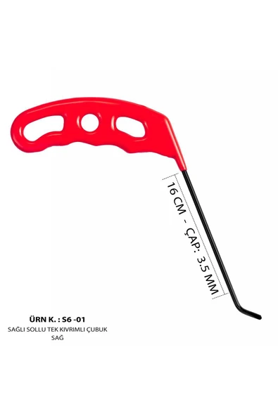 Safi Grup 16 cm 3.5 mm Çap Sağlı Sollu Tek Kıvrımlı Sağ Boyasız Göçük Düzeltme Çubuğu, PDR Çubuk - S6-01