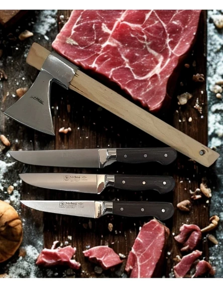 Sürmene El Yapımı Ahşap Sap Kasap Kurban Et Doğrama Kırma Seti - Resim 4