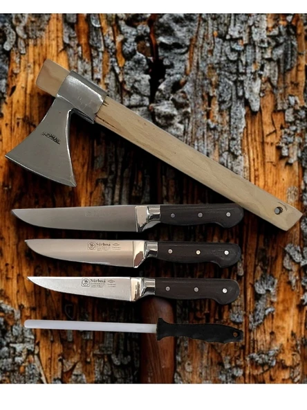 Sürmene El Yapımı Ahşap Sap Kasap Kurban Et Doğrama Kırma Seti ürün görseli