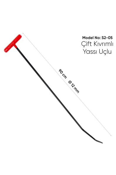 Safi Grup 90 Cm 12 Mm Çap Çift Kıvrımlı Yassı Uç Boyasız Göçük Düzeltme Çubuğu - S2-05, Pdr Çubuk - 3
