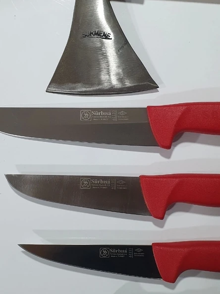 Handmade Sürmene Sürbisa Paltalı Kasap Kurban Et Doğrama Seti 4 lü + Masat - Resim 5