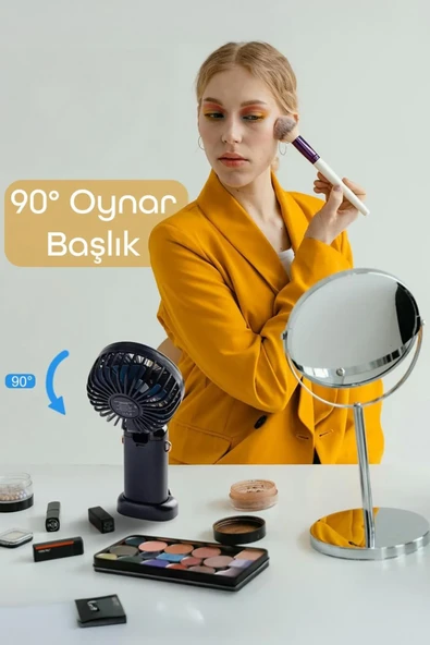 LCD Ekranlı Şarjlı El Fanı Mini Vantilatör 5 Kademe Sessiz Boyun Askılı Mor Fan - 4