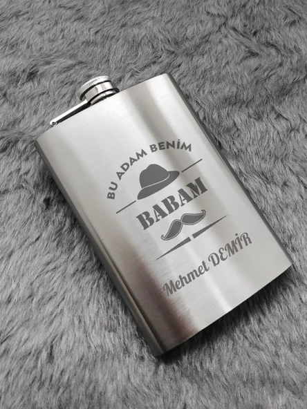 İsme Özel Kral Babam 9 Oz  Çelik Cep Matarası 266 Ml İçecek Cep Matarası Babaya Hediye - 6
