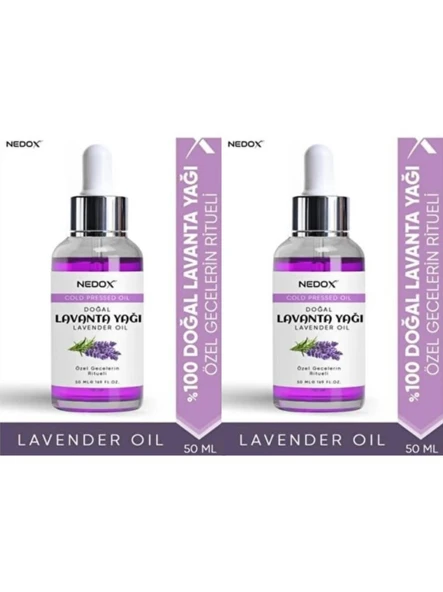 NEDOX 2 Adet Lavanta Yağı %100 Doğal Bitkisel Özel Gecelerin Ritueli Lavender Oil 50 Ml