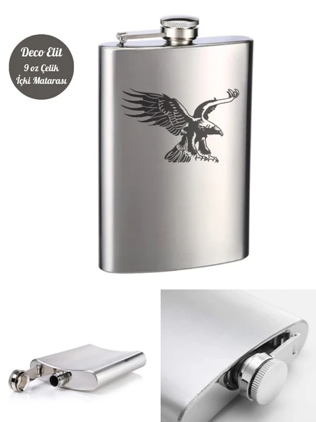 Kartal Temalı 9 Oz Paslanmaz Çelik Cep Matarası 266 Ml İçecek Cep Matarası ürün görseli 1