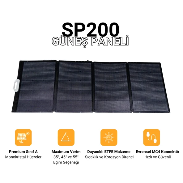 200W Katlanabilen Taşınabilir Yüksek Verimli Güneş Enerjisi Şarj Paneli - SP200