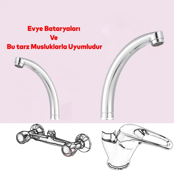 Mutfak Lavabo Musluk Batarya Kuğu Metal Lüks Evye Borusu Krom Su Kısa 360° Dönen Kaliteli Dayanıklı - 2