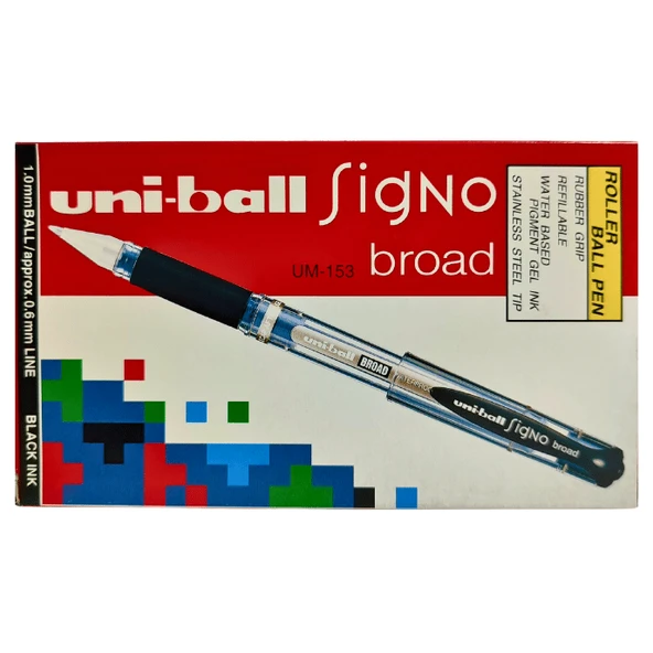 Uni-Ball Siyah Roller Kalem Signo Broad Jel Bilye Uç İmza Kalemi 1.0 MM 12'Li Kutu | UM-153 - 6