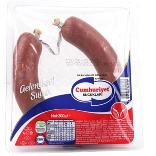 Cumhuriyet Dana Sucuk 300 gr Tekli Küvet