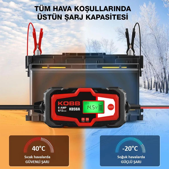 KOBB KBS6A 6/12V 150A Dijital Akü Şarj / Akü Bakım / Desülfatör ve Power Supply - 3