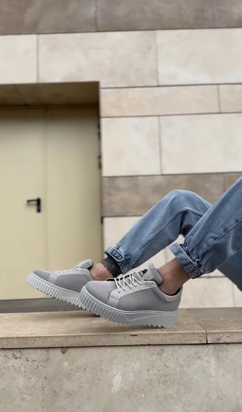 ET0803 Yüksek Taban Gri Triko Gri Taban Erkek Ayakkabı - Resim 3