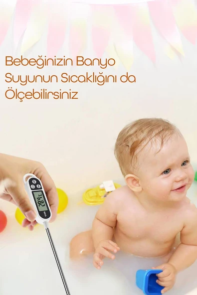 Dijital Gıda Termometresi Sıvı Gıda Et Su Bebek Süt Mama Yiyecek Sıcaklık Mutfak Isı Ölçer 3238 - 8