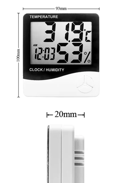 Termometre Nem Ölçer Alarm Saat Ekranlı Oda Sıcaklık Ölçer Duvara Uygun Masaüstü Isı Göstergesi 3240 - 7