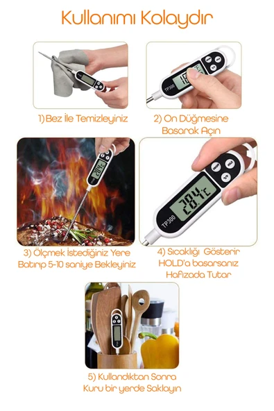 Dijital Gıda Termometresi Sıvı Gıda Et Su Bebek Süt Mama Yiyecek Sıcaklık Mutfak Isı Ölçer 3238 - 4