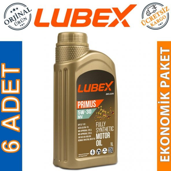 Lubex Primus MV-LA 5W-30 1 Lt Tam Sentetik Motor Yağı (6 Adet) ürün görseli