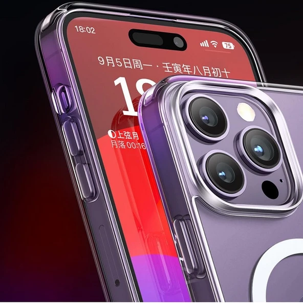 İPhone 14 Pro için Kılıf Kamera Korumalı Magsafe Wireless Şarj Özellikli Şeffaf Kılıf - 6
