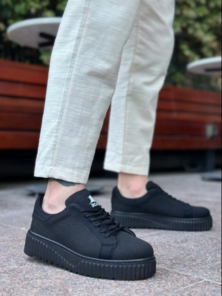 ET0803 Yüksek Siyah Taban Triko Siyah Erkek Ayakkabı ürün görseli