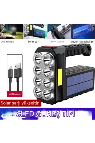 QASUL Ultra Güçlü 8 GÖZLÜ Solar Güneş Panelli Şarjlı Kamp Lambası Uzun Menzilli Kamp Feneri - 6