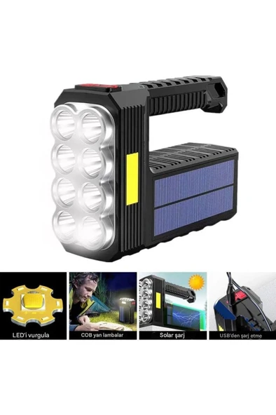 QASUL Ultra Güçlü 8 GÖZLÜ Solar Güneş Panelli Şarjlı Kamp Lambası Uzun Menzilli Kamp Feneri - 2