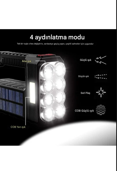 QASUL Ultra Güçlü 8 GÖZLÜ Solar Güneş Panelli Şarjlı Kamp Lambası Uzun Menzilli Kamp Feneri - 3