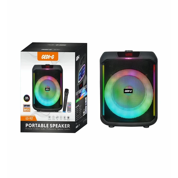 Zore GD-907 Dijital LED Göstergeli FM Radyolu Mikrofonlu RGB TWS 8 inç Stereo Bass Kablosuz Karaoke Hoparlör - 10