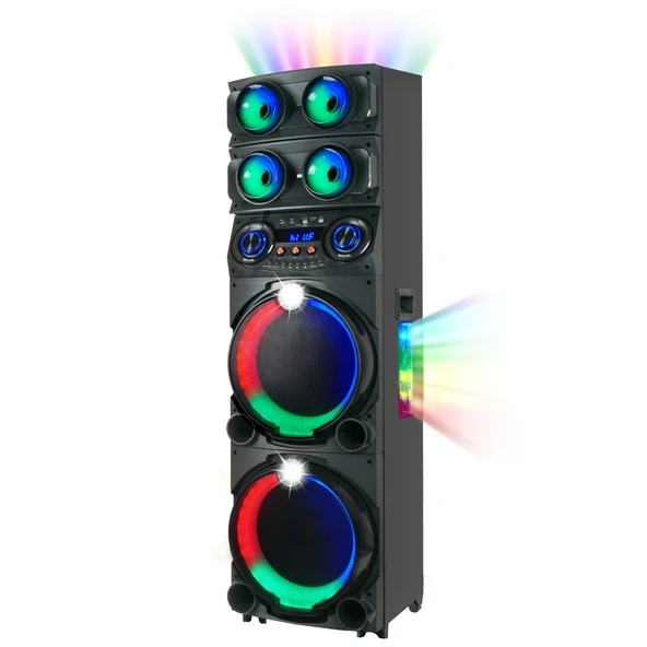Zore GD-2126 Dijital LED Göstergeli FM Radyolu Mikrofonlu RGB TWS Çift 12 inç Stereo Bass Kablosuz Karaoke Hoparlör - 4
