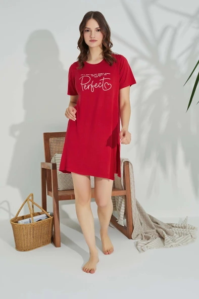 Kadın Bisiklet Yaka Viskon Yırtmaç Detaylı Mini Gecelik Elbise - 9