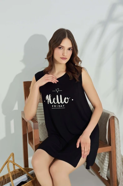 Kadın Bisiklet Yaka Viskon Yırtmaç Detaylı Mini Gecelik Elbise - 11