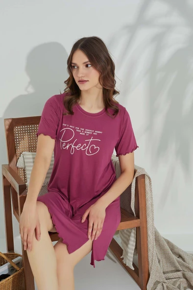 Kadın Bisiklet Yaka Viskon Yırtmaç Detaylı Mini Gecelik Elbise - 8