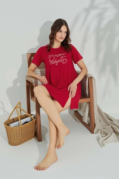 Kadın Bisiklet Yaka Viskon Yırtmaç Detaylı Mini Gecelik Elbise - 10