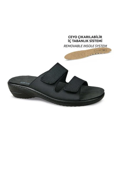 Ceyo 9855-11 Anatomik ÇıkarılabilirTaban Cırtlı Kadın Terlik Siyah 36-40