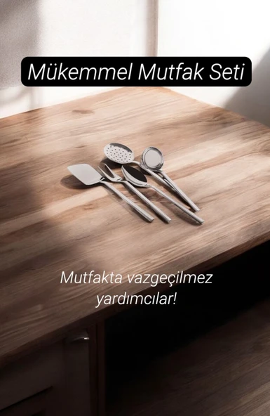 Özlife asya servis takımı seti 5 parça kevgir kaşık kepçe seti