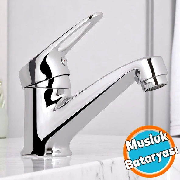 Mix Batarya Krom Lavabo Banyo Mutfak Musluğu Musluk Mermer Tezgah Üstü Çift Su Giriş Evye