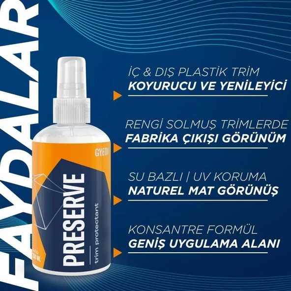 GYEON Q²M Preserve İç Dış Plastik Trim Yenileyici Ve Koruyucu - 250 ml -Mat Görünüm Plastik Onarıcı - 2