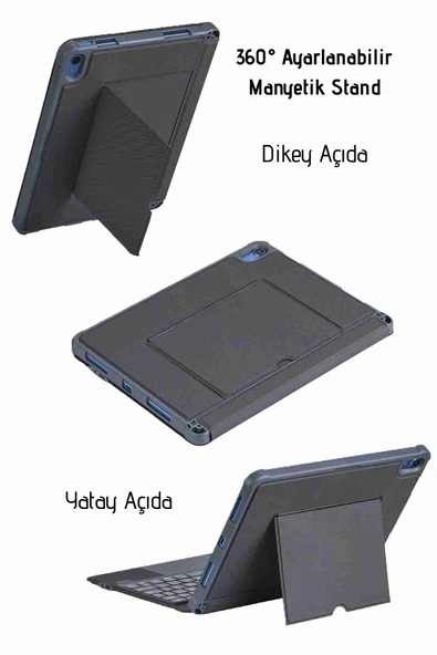 iPad 10.2 7/8/9 Nesil Uyumlu 360° Manyetik Standlı Ledli Touchpadli Katanya Klavyeli Tablet Kılıfı - Resim 5