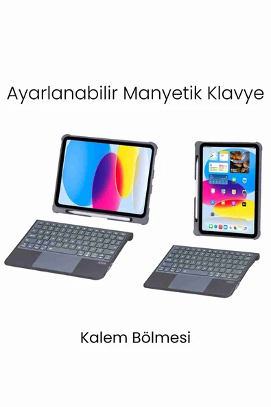 iPad 10.2 7/8/9 Nesil Uyumlu 360° Manyetik Standlı Ledli Touchpadli Katanya Klavyeli Tablet Kılıfı - Resim 4