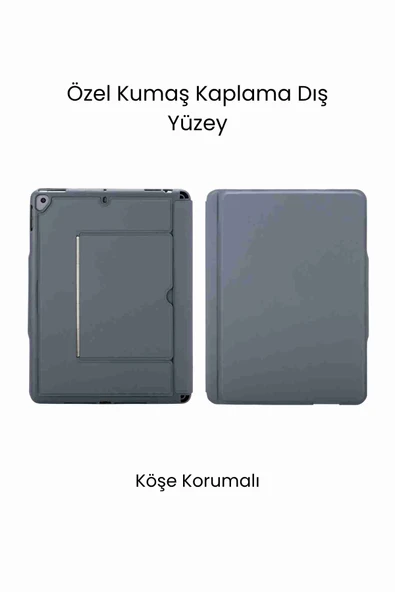 iPad 10.2 7/8/9 Nesil Uyumlu 360° Manyetik Standlı Ledli Touchpadli Katanya Klavyeli Tablet Kılıfı - Resim 3