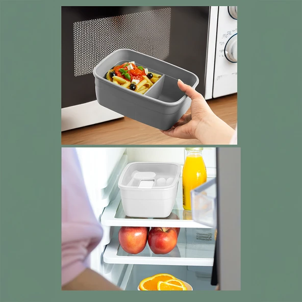 Porsima 3193 Vakumlu Kendinden Kaşık Çatallı Sosluklu Bölmeli Beslenme Çantası - Taşınabilir 2 Katlı Lunch Box - Sefer Tası 1200 Ml Somon - 4