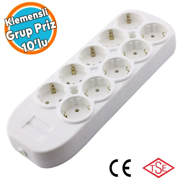 10'lu Grup Priz Klemensli Fiş Priz Topraklı Çoklu Grup Priz Çoğaltıcı Onlu Kablosuz