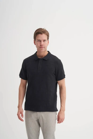 Cazador Polo Yaka Regular Fit Örme Dalga Desenli Tişört